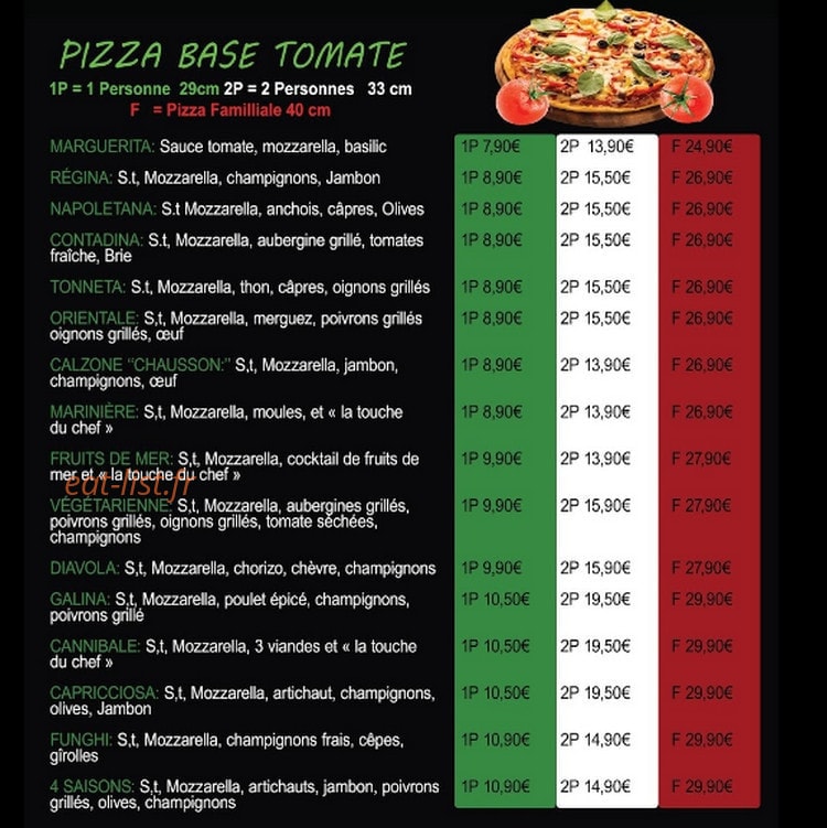 King pizza — carte page 1