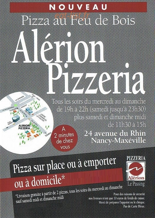 L'Alérion Pizzeria — carte page 1