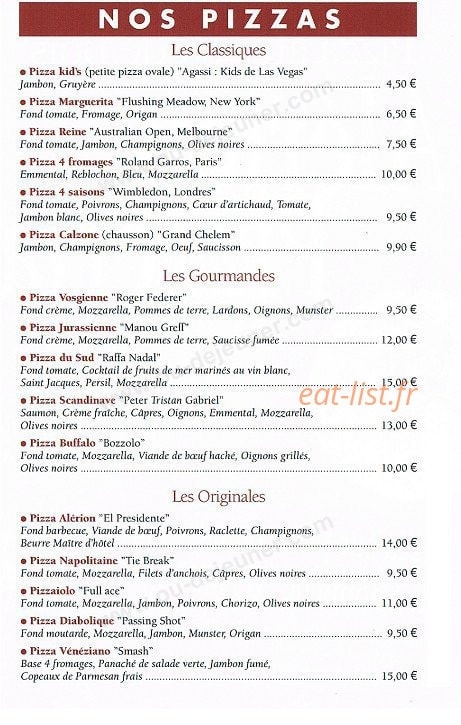 L'Alérion Pizzeria — carte page 2