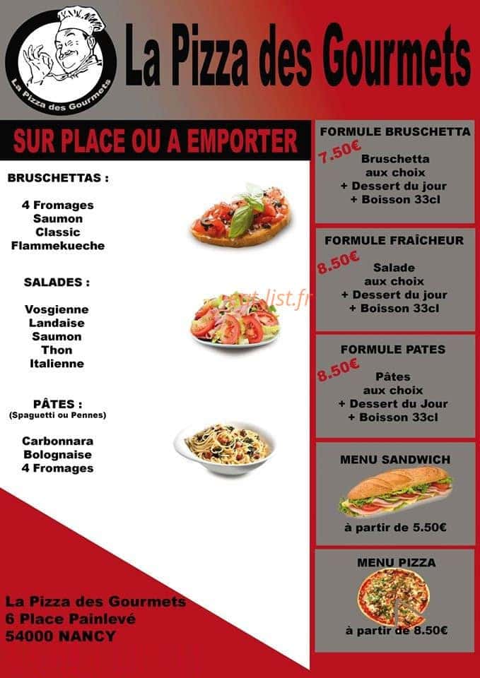 La pizza des gourmets — carte page 1