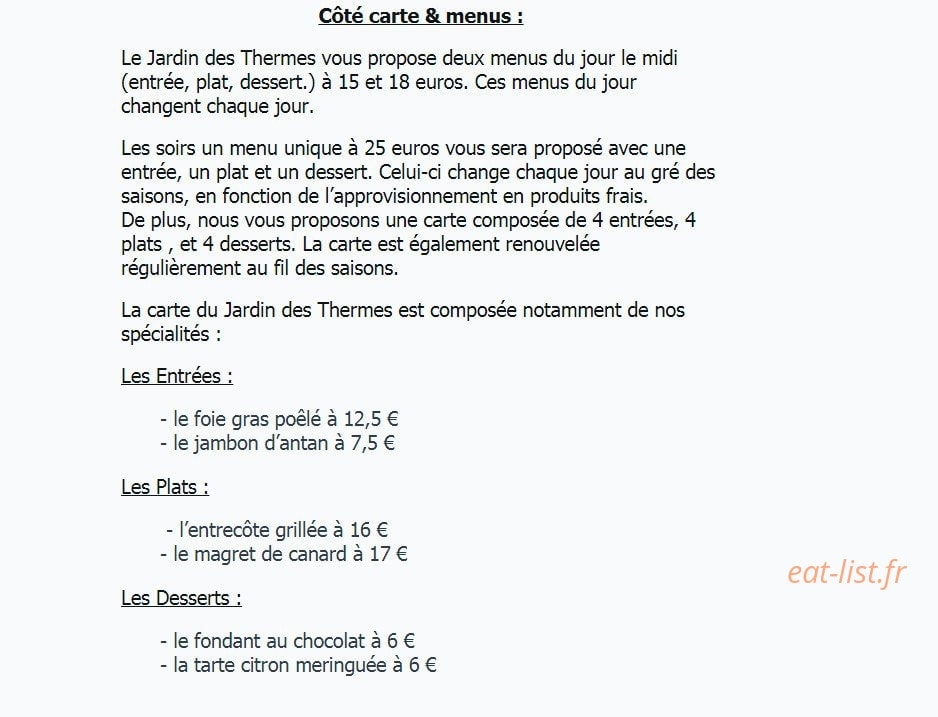 Le Jardin Des Thermes — carte page 1