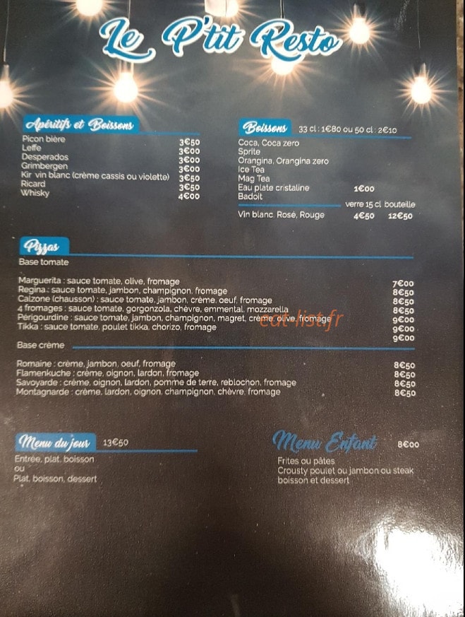 Le P'tit Resto — carte page 1