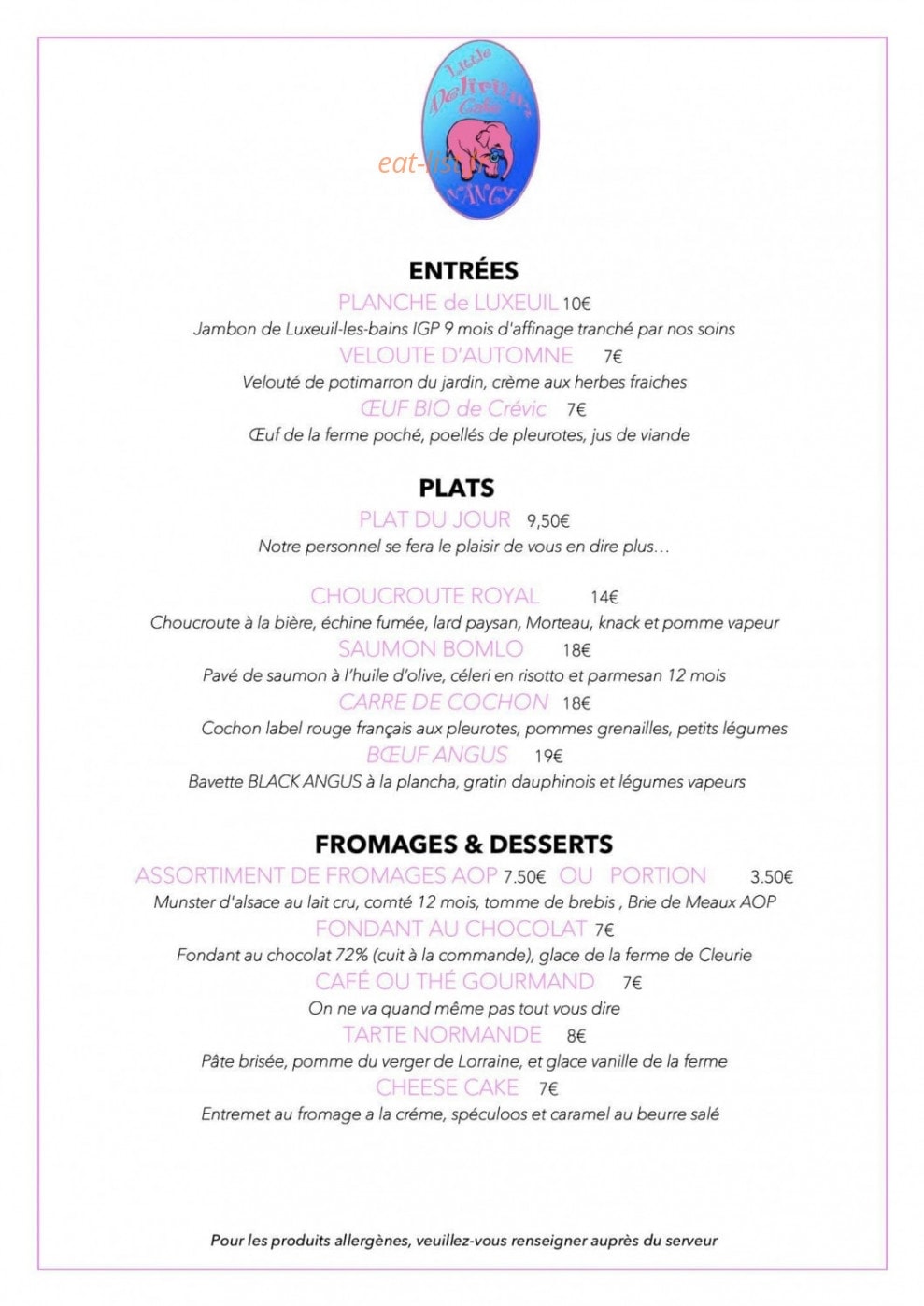 Little Delirium café — carte page 1