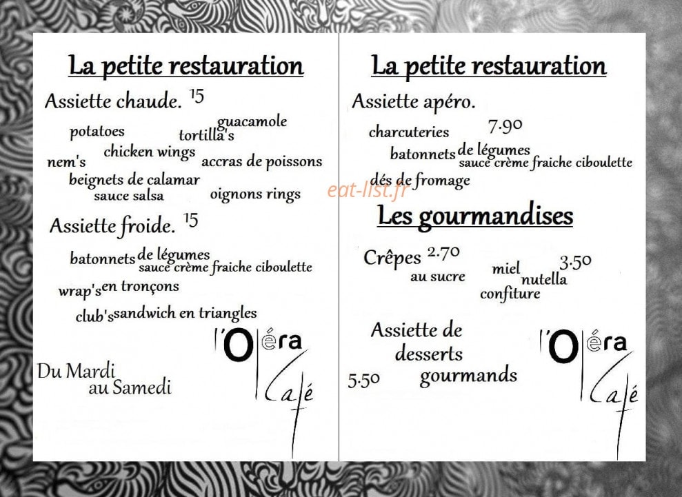 Opéra Café — carte page 1
