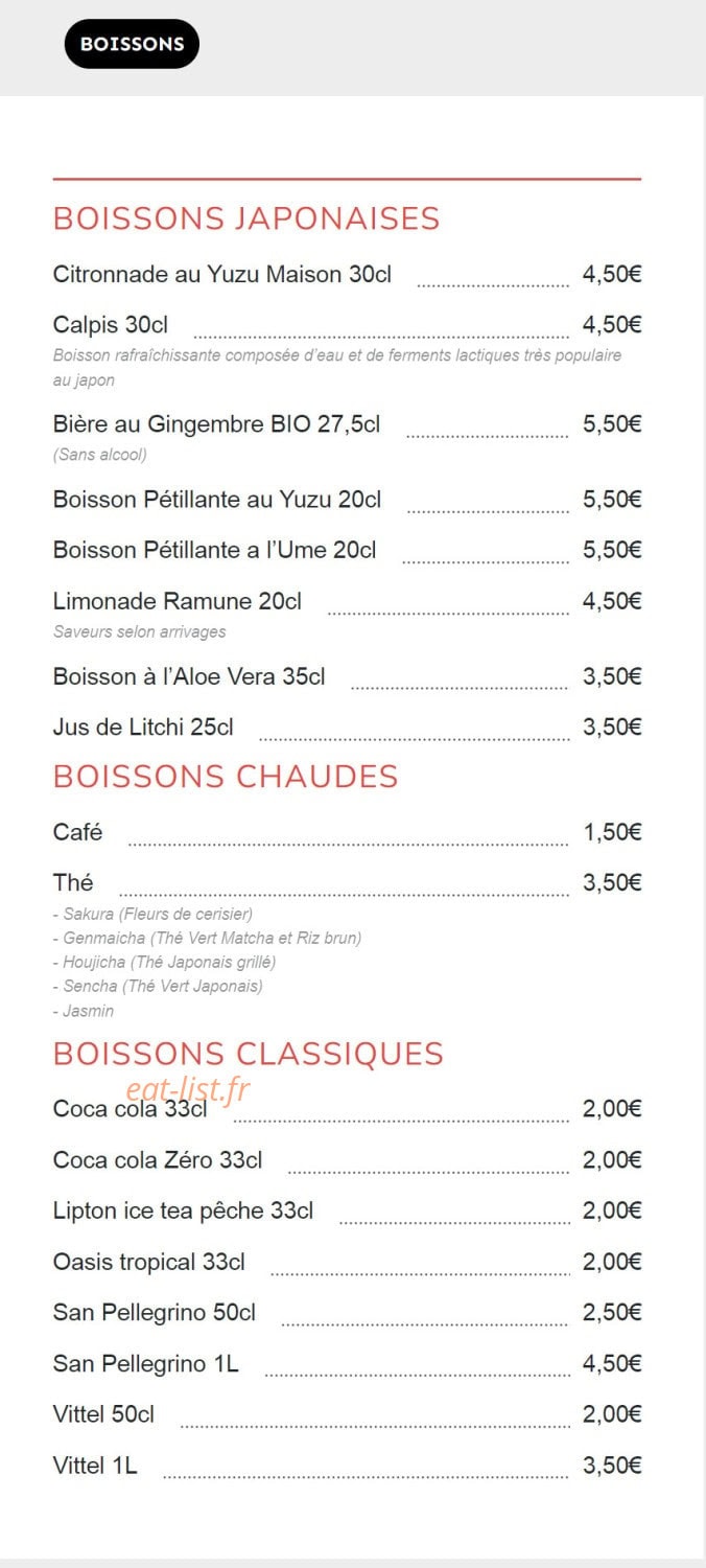 Carte et menu de Osaka Street Food à Nancy — Les boissons