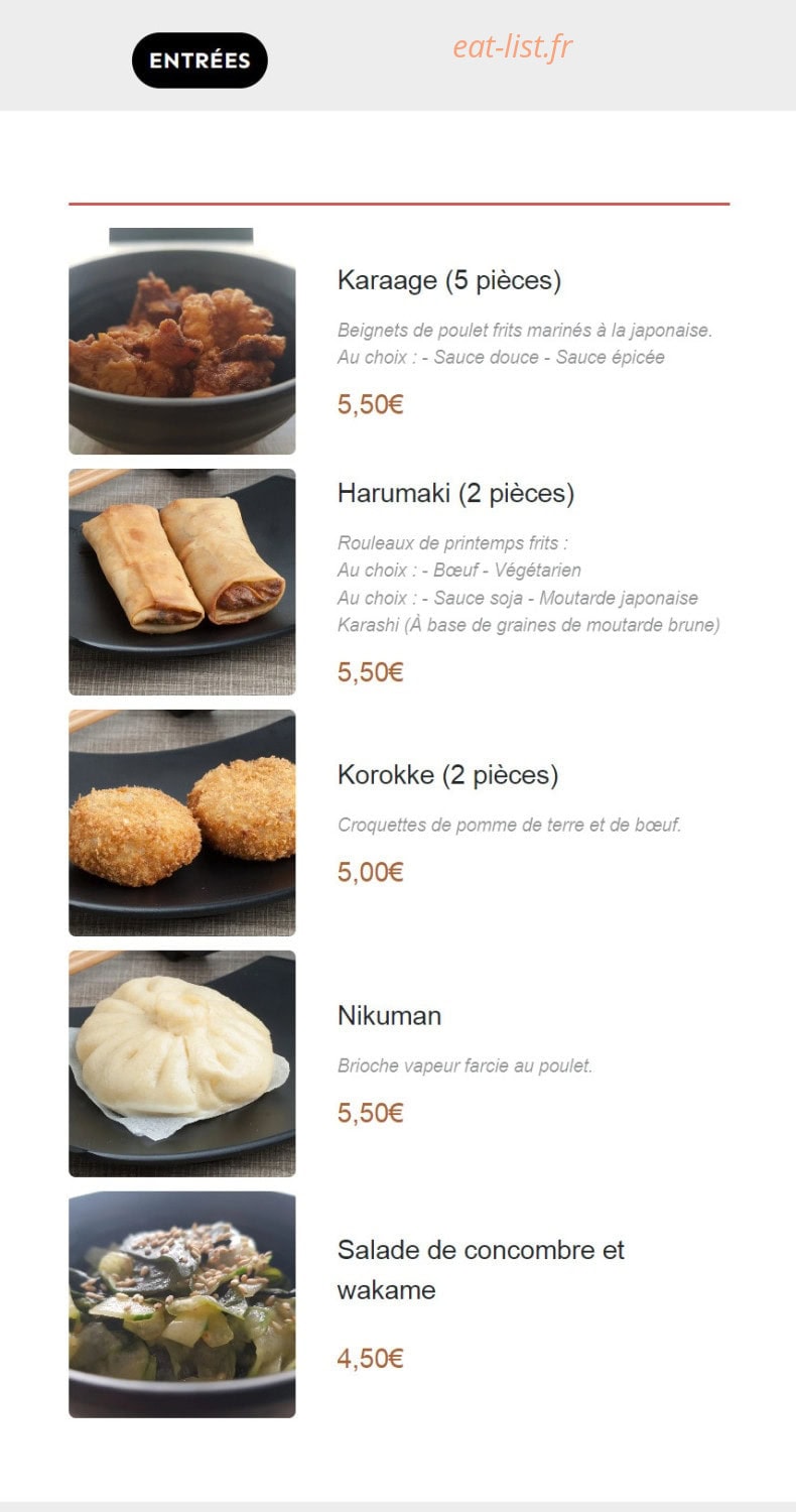 Carte et menu de Osaka Street Food à Nancy — Les entrées