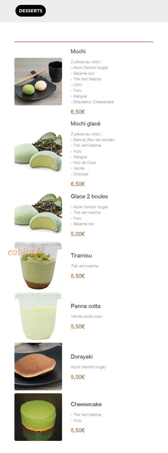 Carte et menu de Osaka Street Food à Nancy — Les desserts