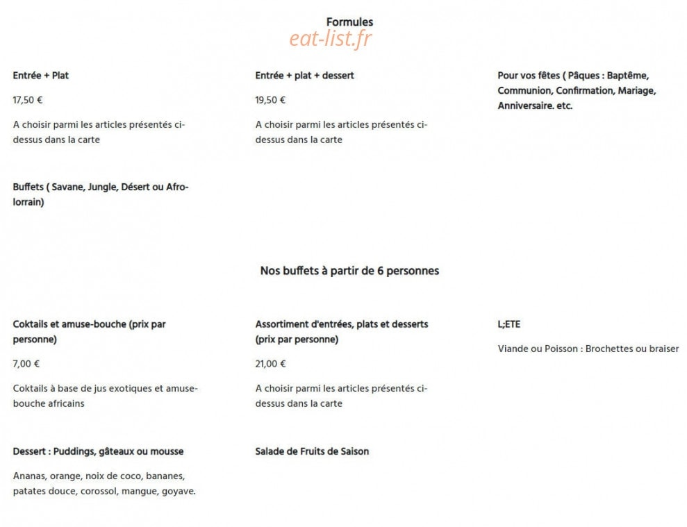 Régal Africain — carte page 2