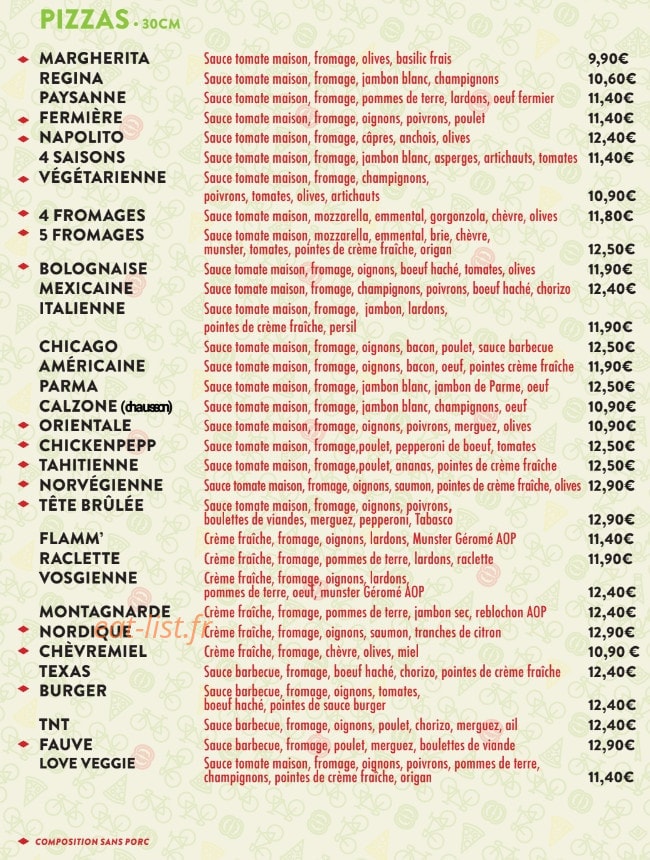 Régalo Pizza — carte page 1