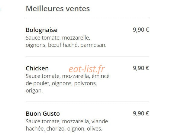 Top Food — carte page 1