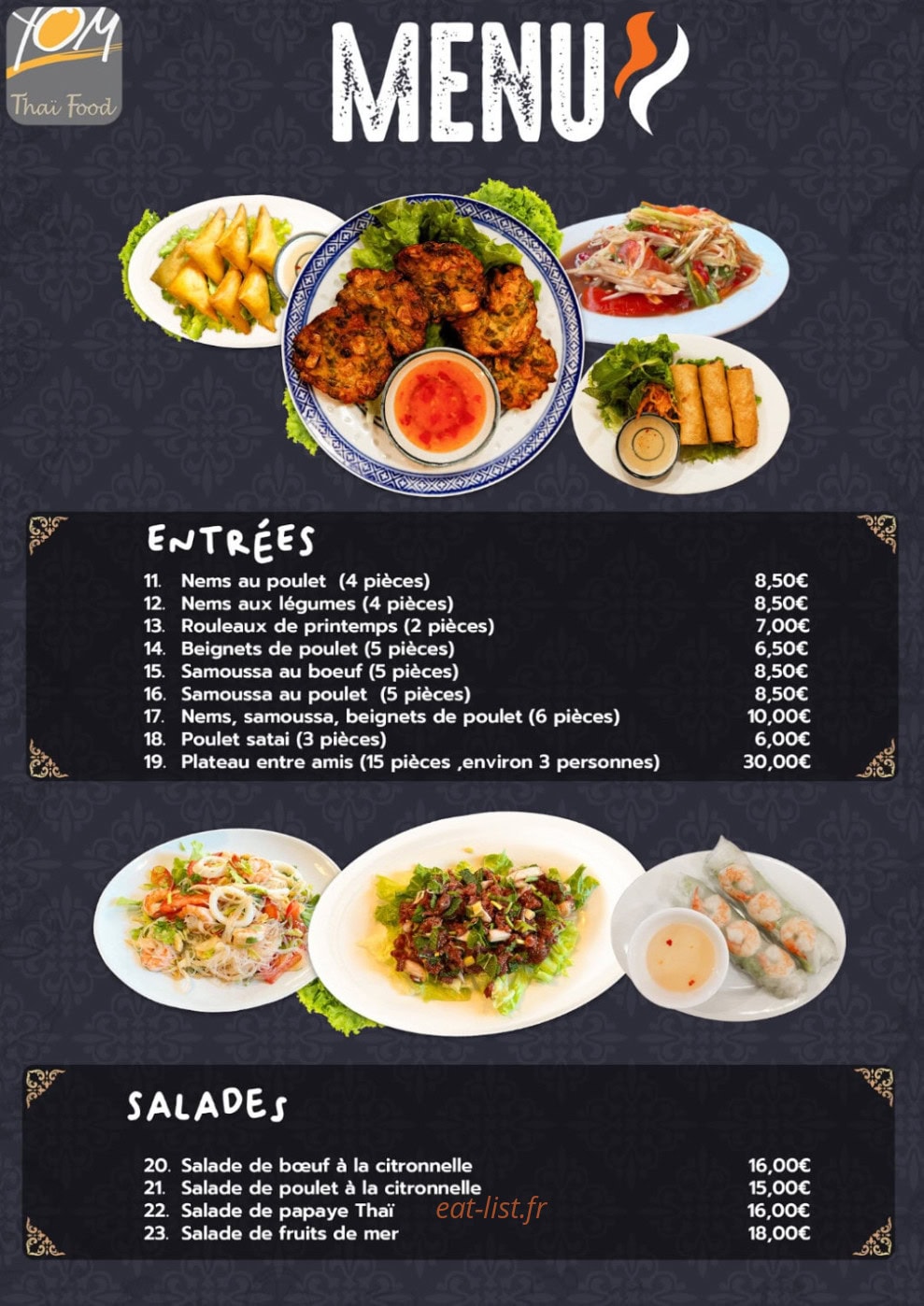 Yom Thai Food — carte page 1