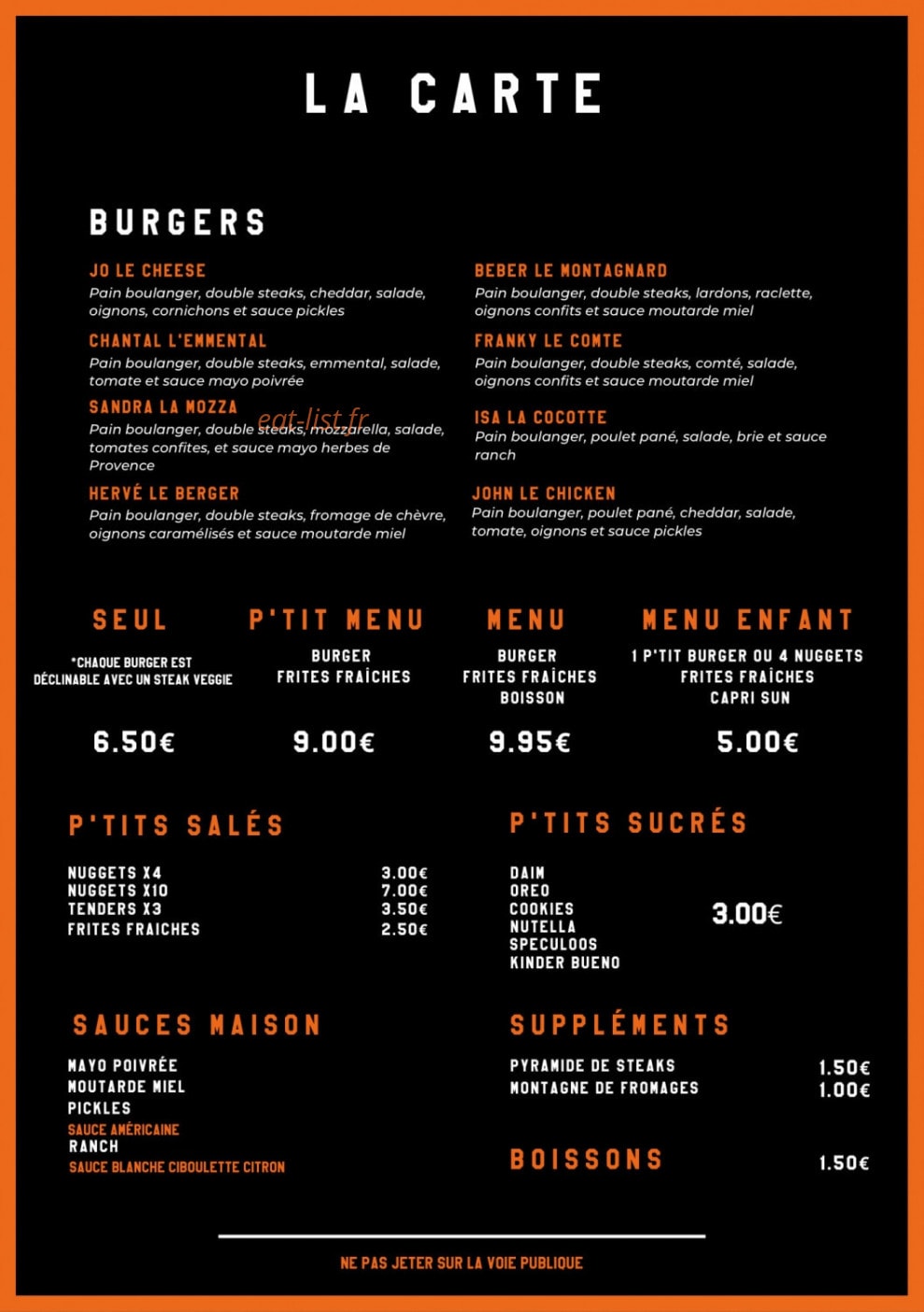 Au Burger — carte page 1