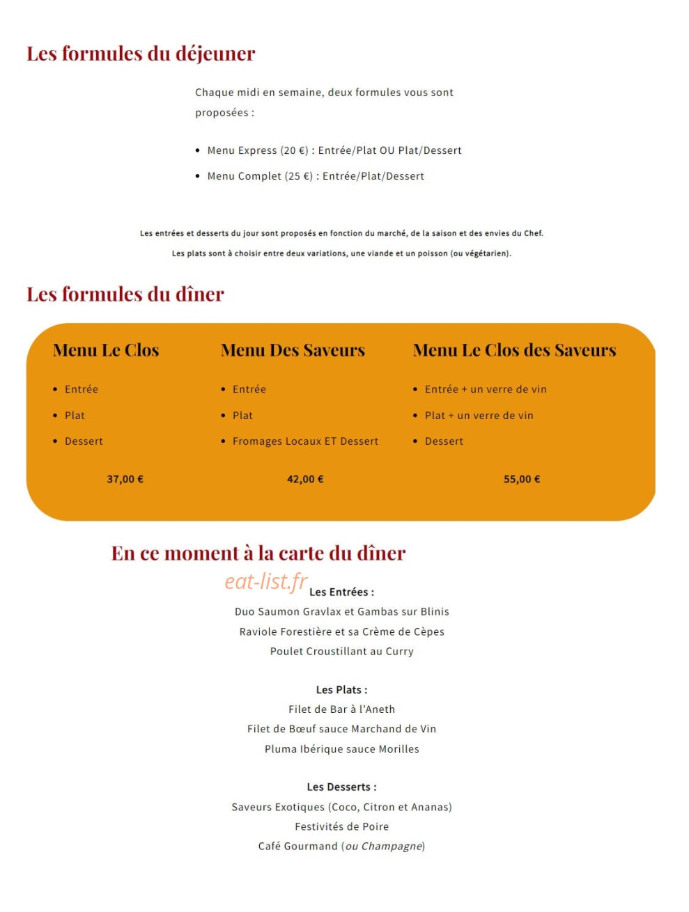 Le Clos des Saveurs — carte page 1