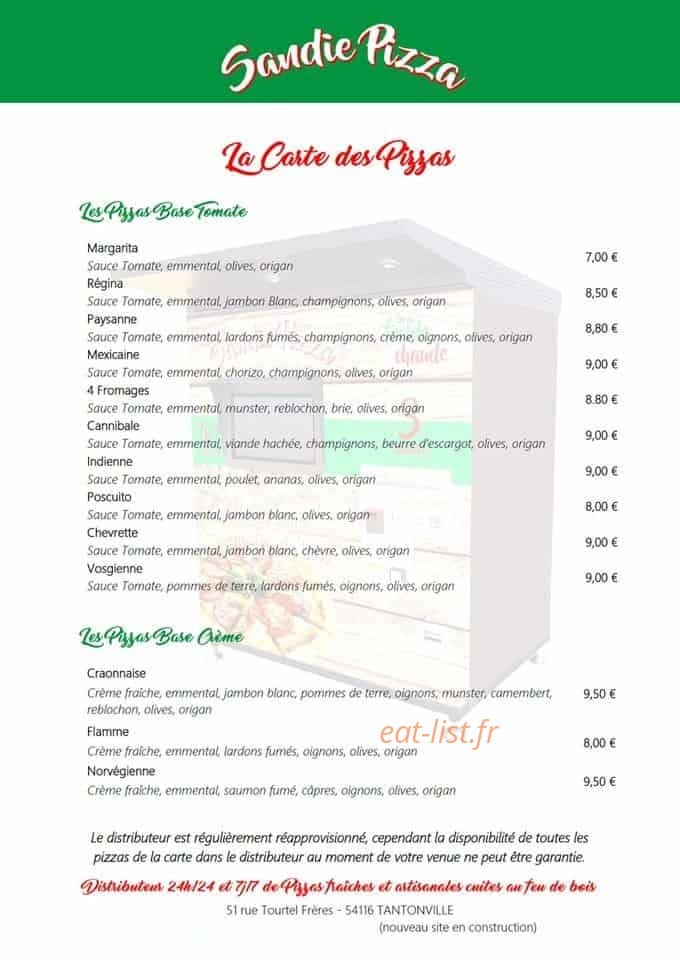 Sandie Pizza — carte page 1