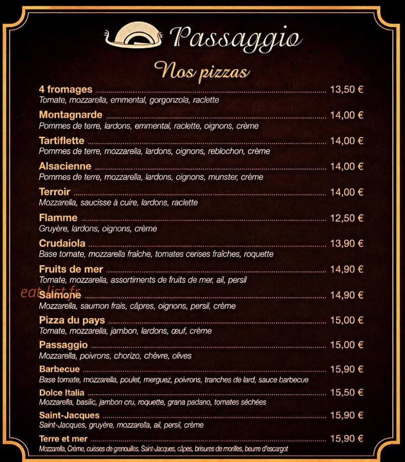 Carte et menu de Le Passaggio à Baccarat — Les pizzas