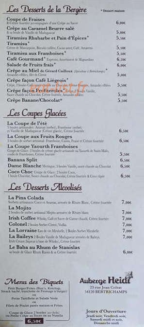 Auberge Heidi — carte page 3