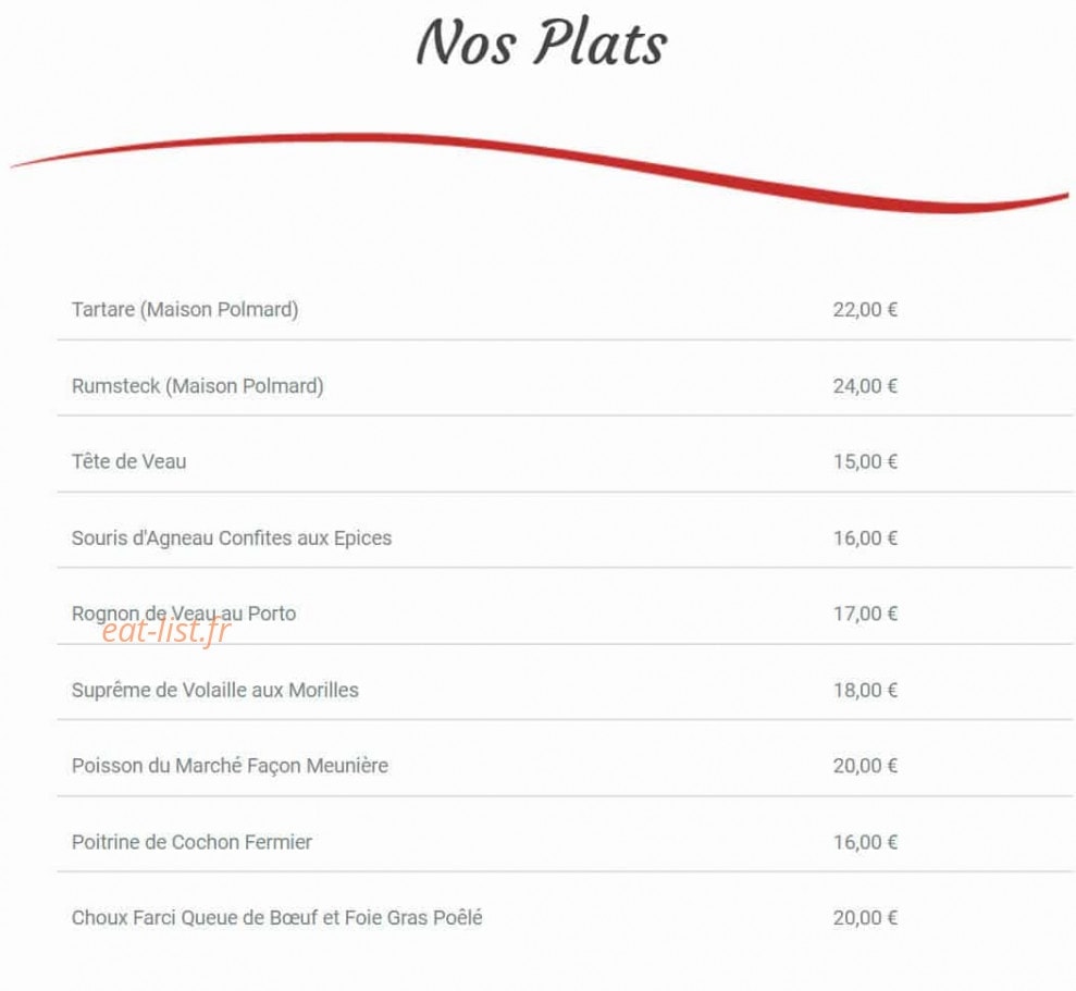 Le Bistro — carte page 2