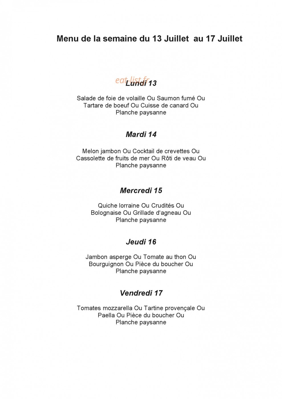 Restaurant Aux Armes de Briey — carte page 1