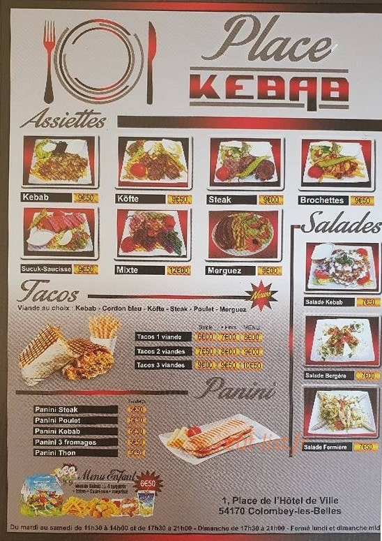 Place Kebab — carte page 1