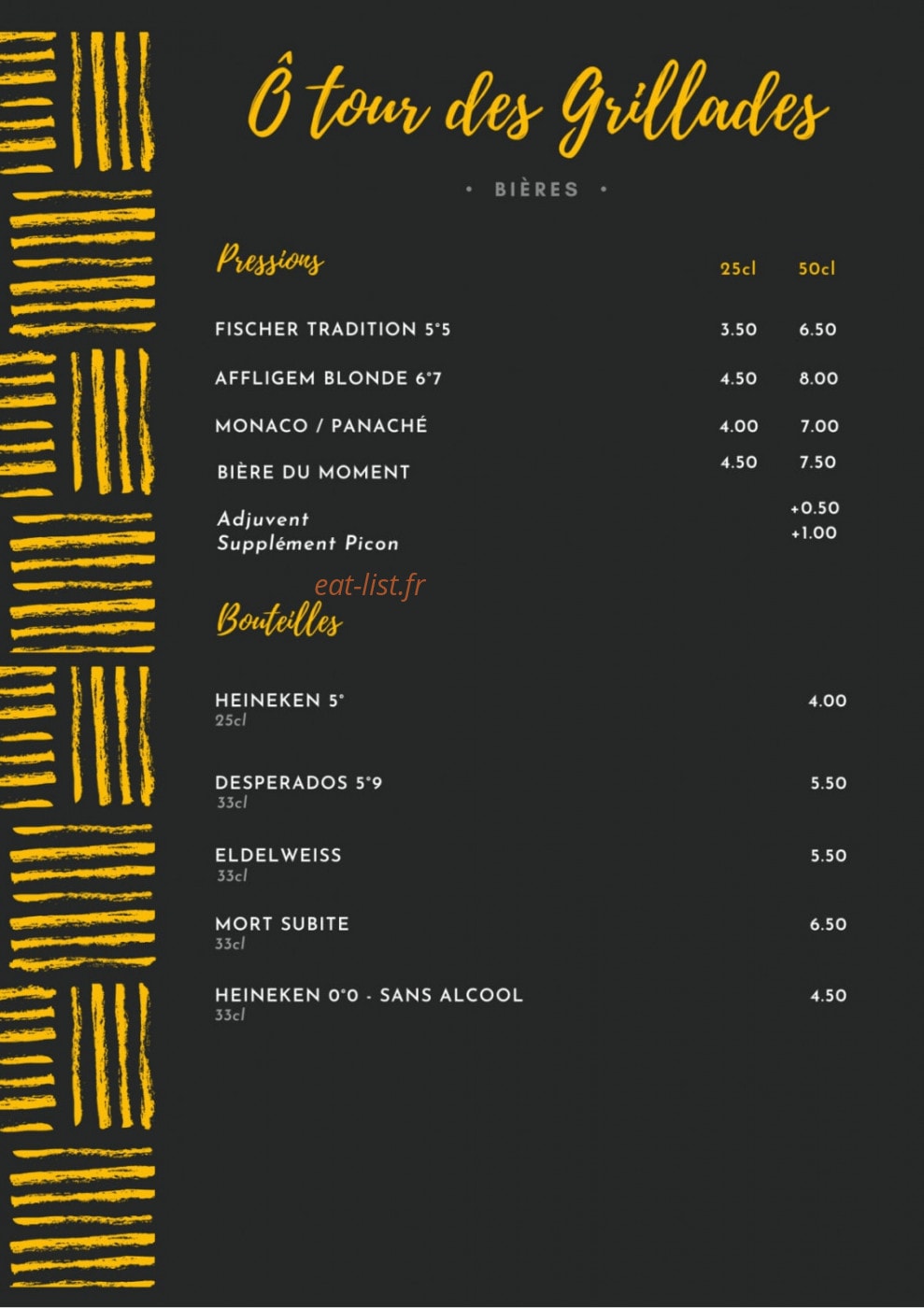 Carte et menu de Ô Tour des Grillades à Houdemont — Les bières