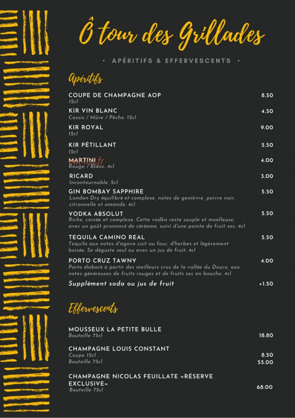 Carte et menu de Ô Tour des Grillades à Houdemont — Les apéritifs, effervescents