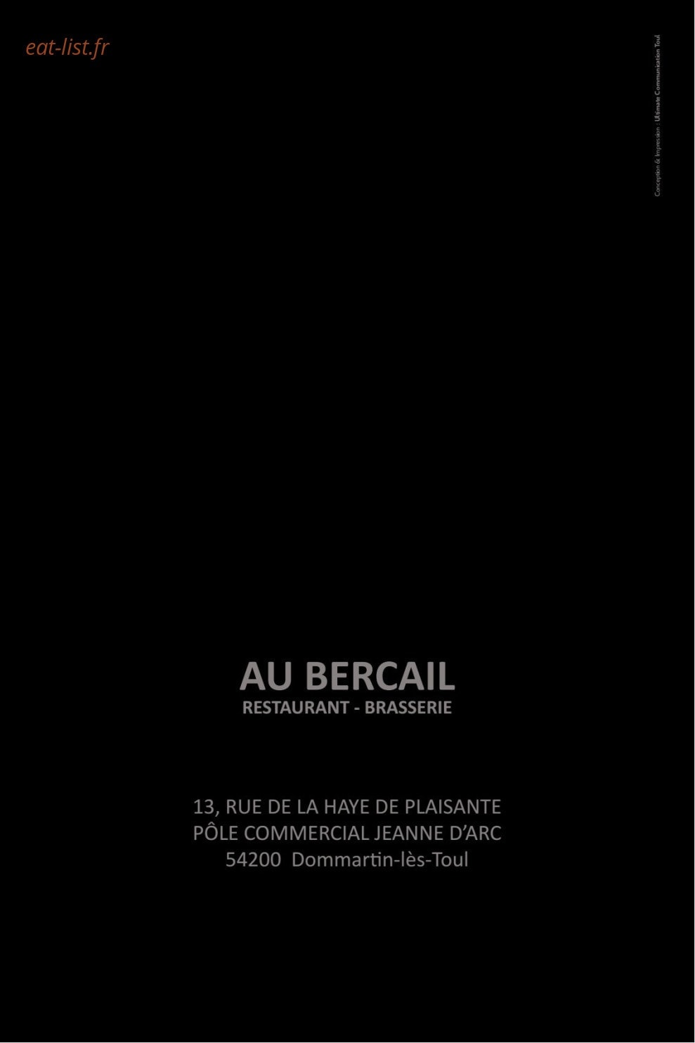 Carte et menu de Au Bercail à Dommartin les Toul — Les informations