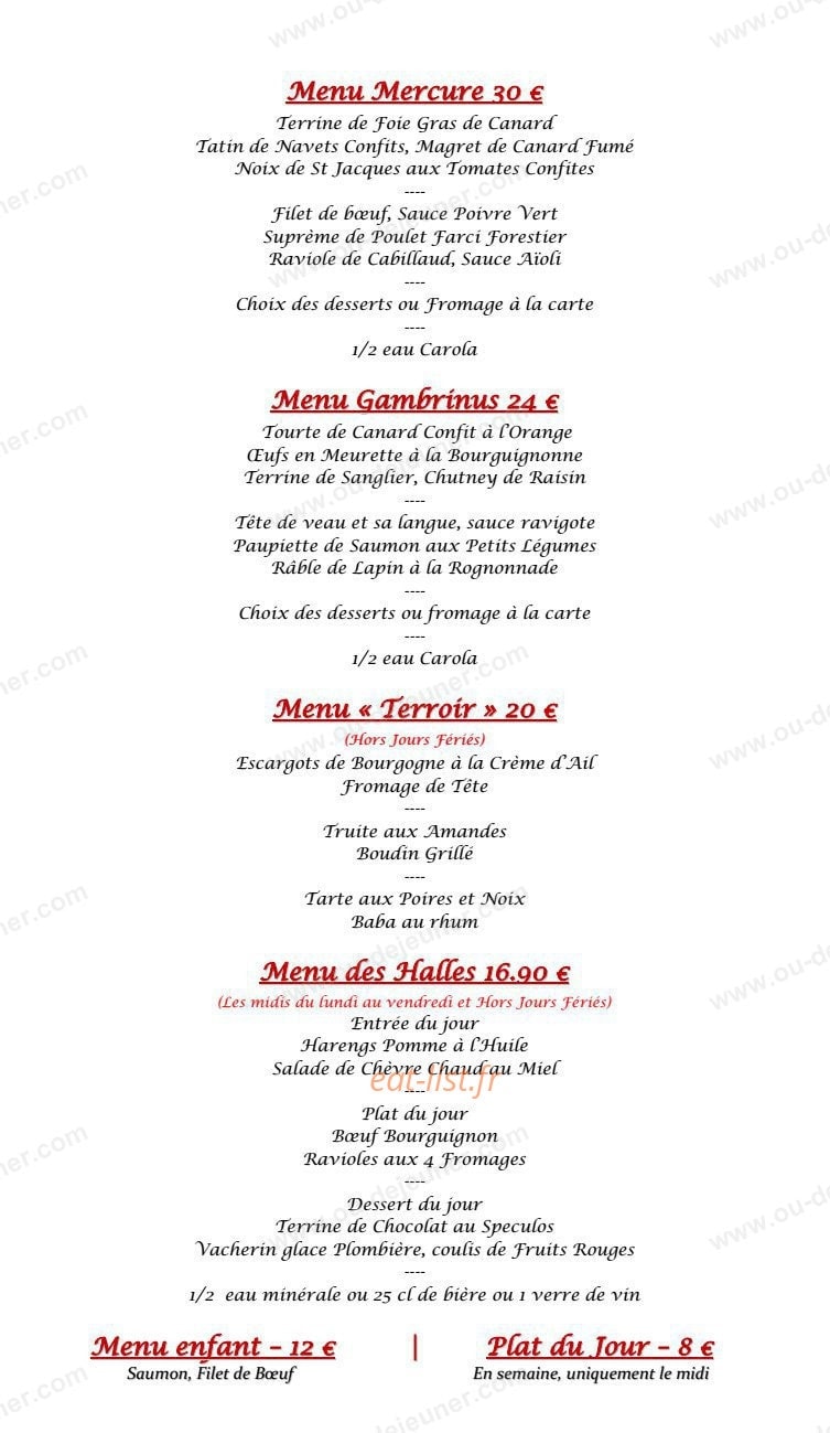 Carte et menu de Grande Brasserie Du Commerce à Dommartin les Toul — Les menus