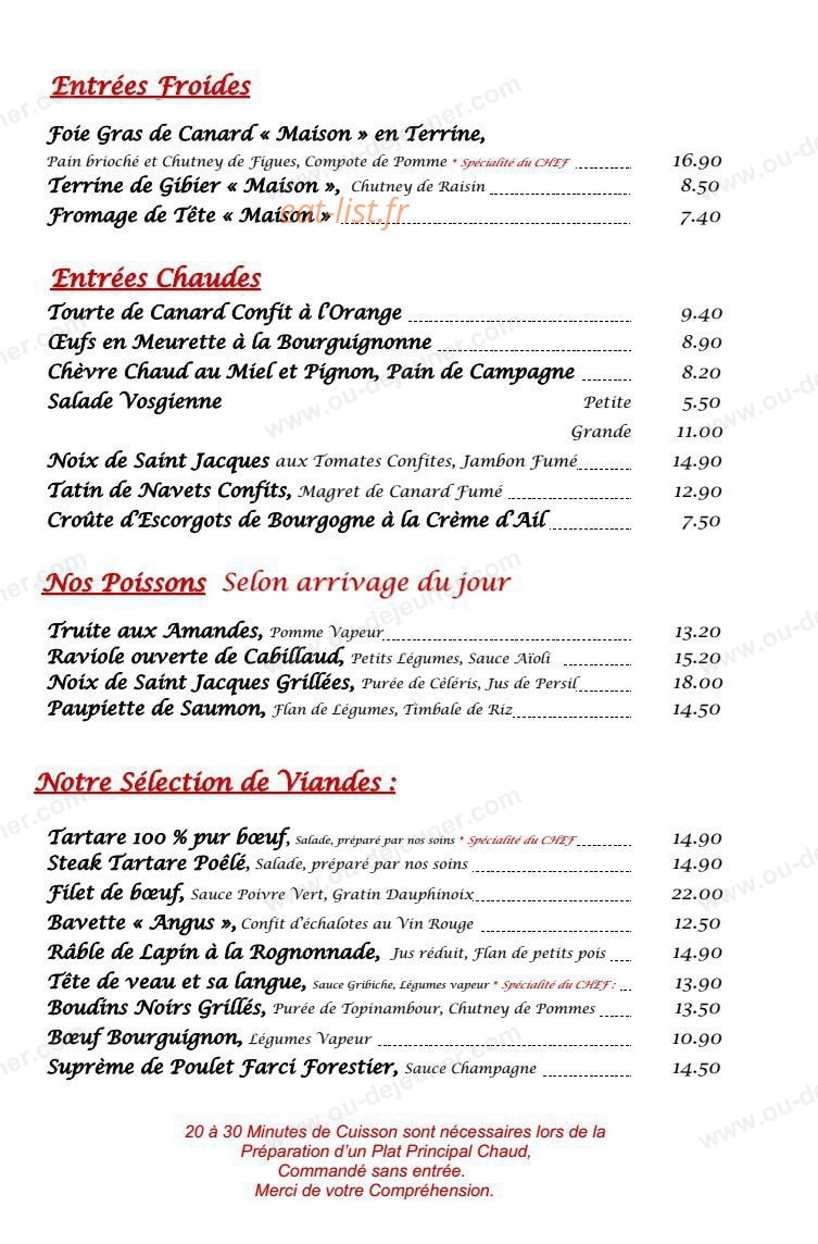 Carte et menu de Grande Brasserie Du Commerce à Dommartin les Toul — Les entrées, viandes et poissons