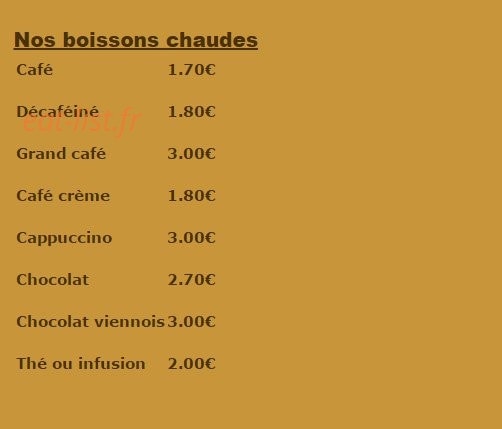 Carte et menu de La Fiesta à Dommartin les Toul — Les boissons chaudes