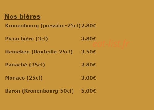 Carte et menu de La Fiesta à Dommartin les Toul — Les bières