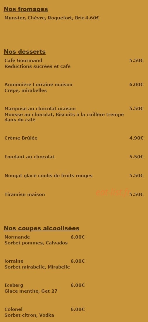 Carte et menu de La Fiesta à Dommartin les Toul — Les fromages, desserts,....