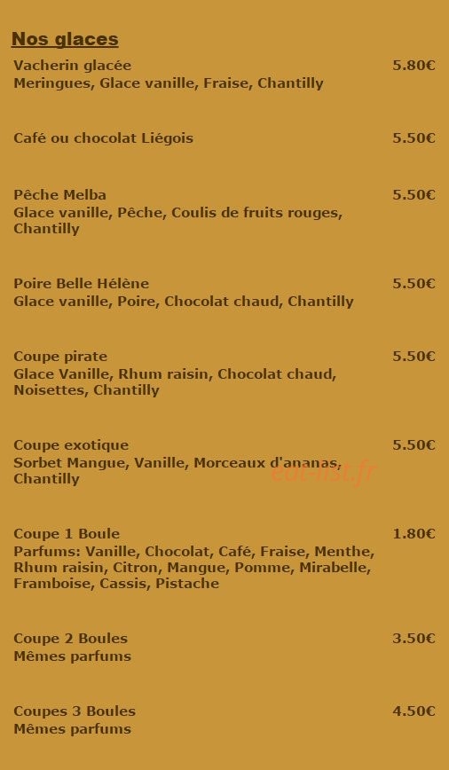 Carte et menu de La Fiesta à Dommartin les Toul — Les glaces