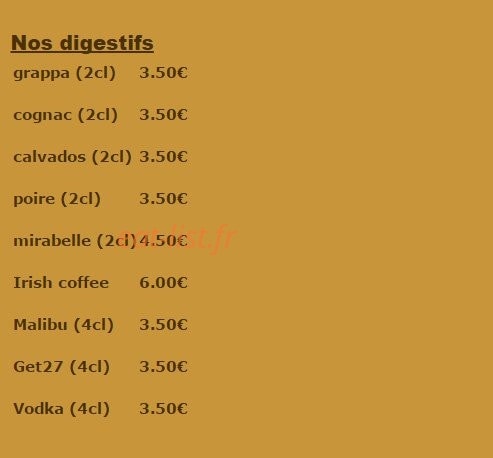 Carte et menu de La Fiesta à Dommartin les Toul — Les digéstifs