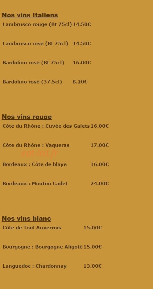 Carte et menu de La Fiesta à Dommartin les Toul — Les vins