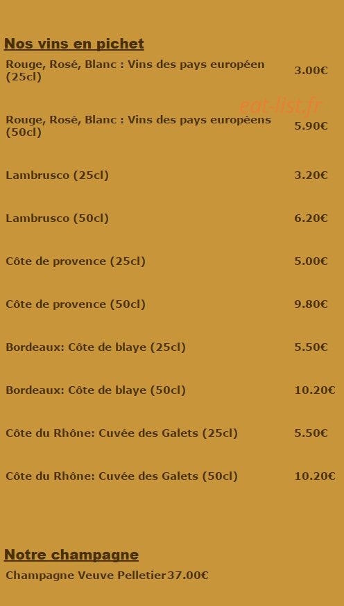 Carte et menu de La Fiesta à Dommartin les Toul — Les vins en pichet et champagnes