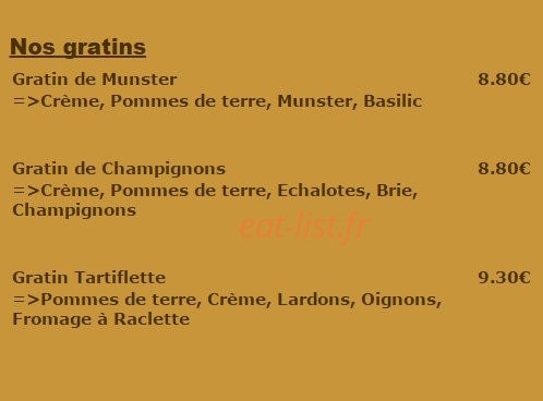 Carte et menu de La Fiesta à Dommartin les Toul — Les gratins