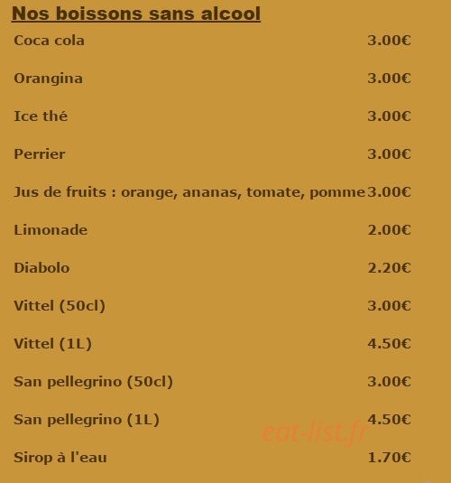Carte et menu de La Fiesta à Dommartin les Toul — Les boissons sans alcools