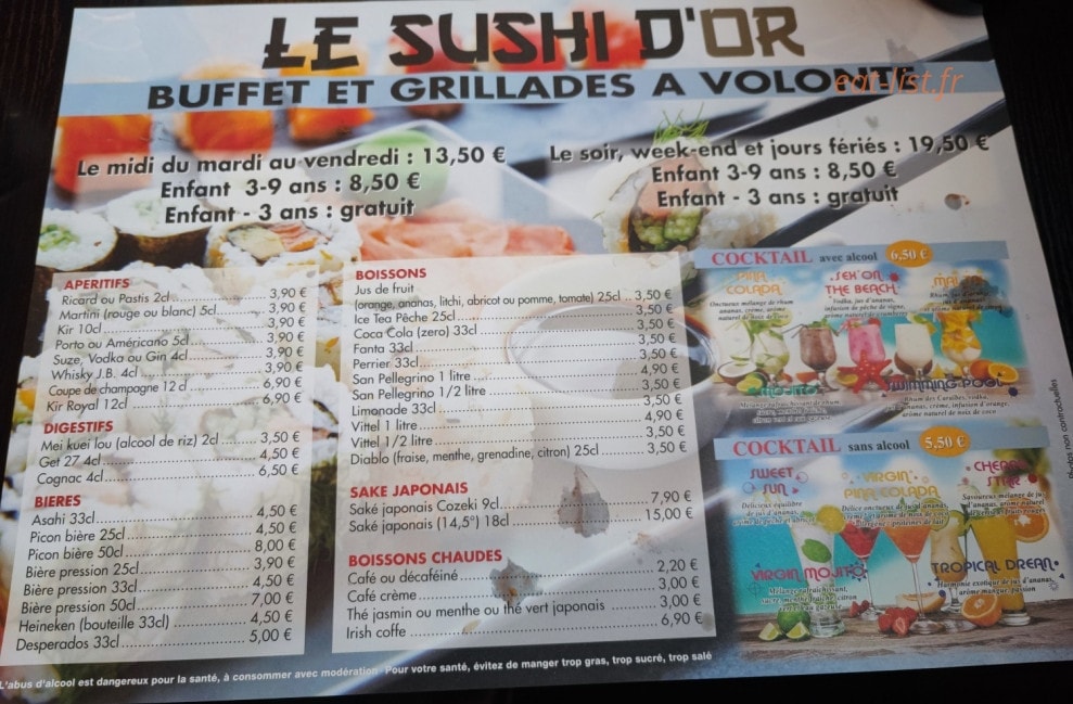 Carte et menu de Le Sushi D'Or à Dommartin les Toul — La carte