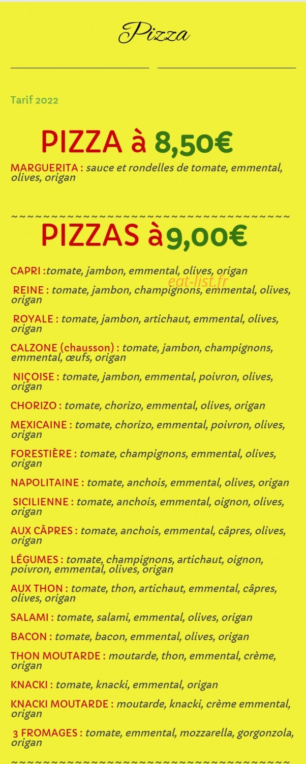 Mac Reynald Pizza — carte page 1