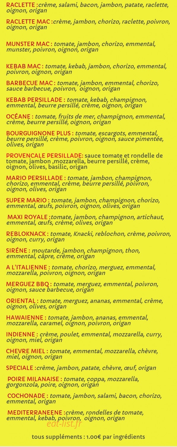 Mac Reynald Pizza — carte page 4