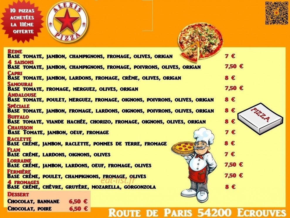 Alexis pizza — carte page 1