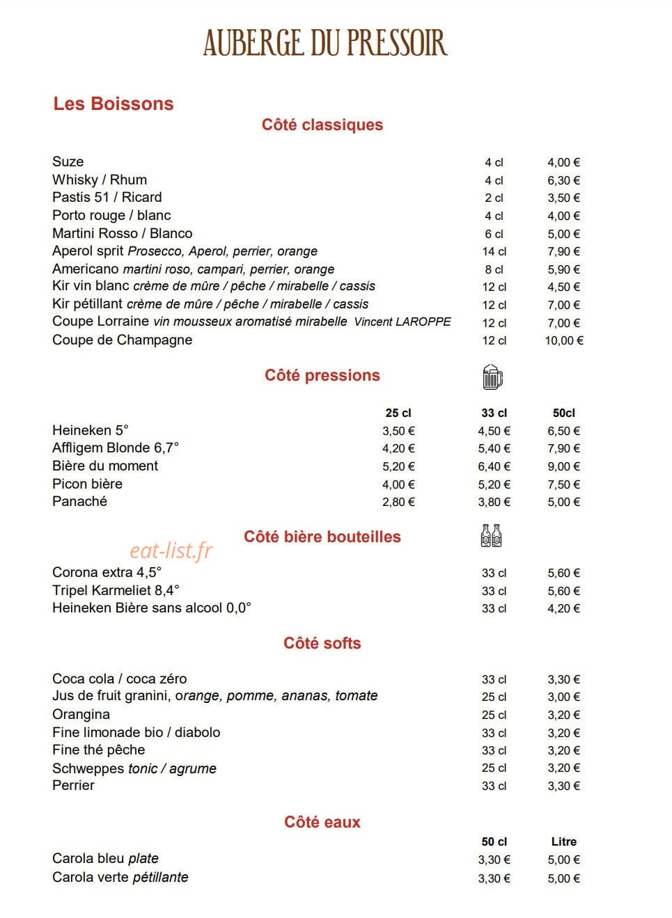 Auberge du Pressoir — carte page 6