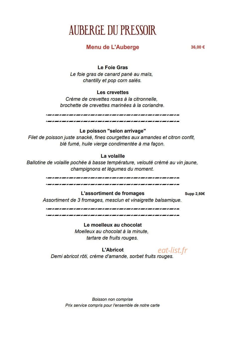 Auberge du Pressoir — carte page 5