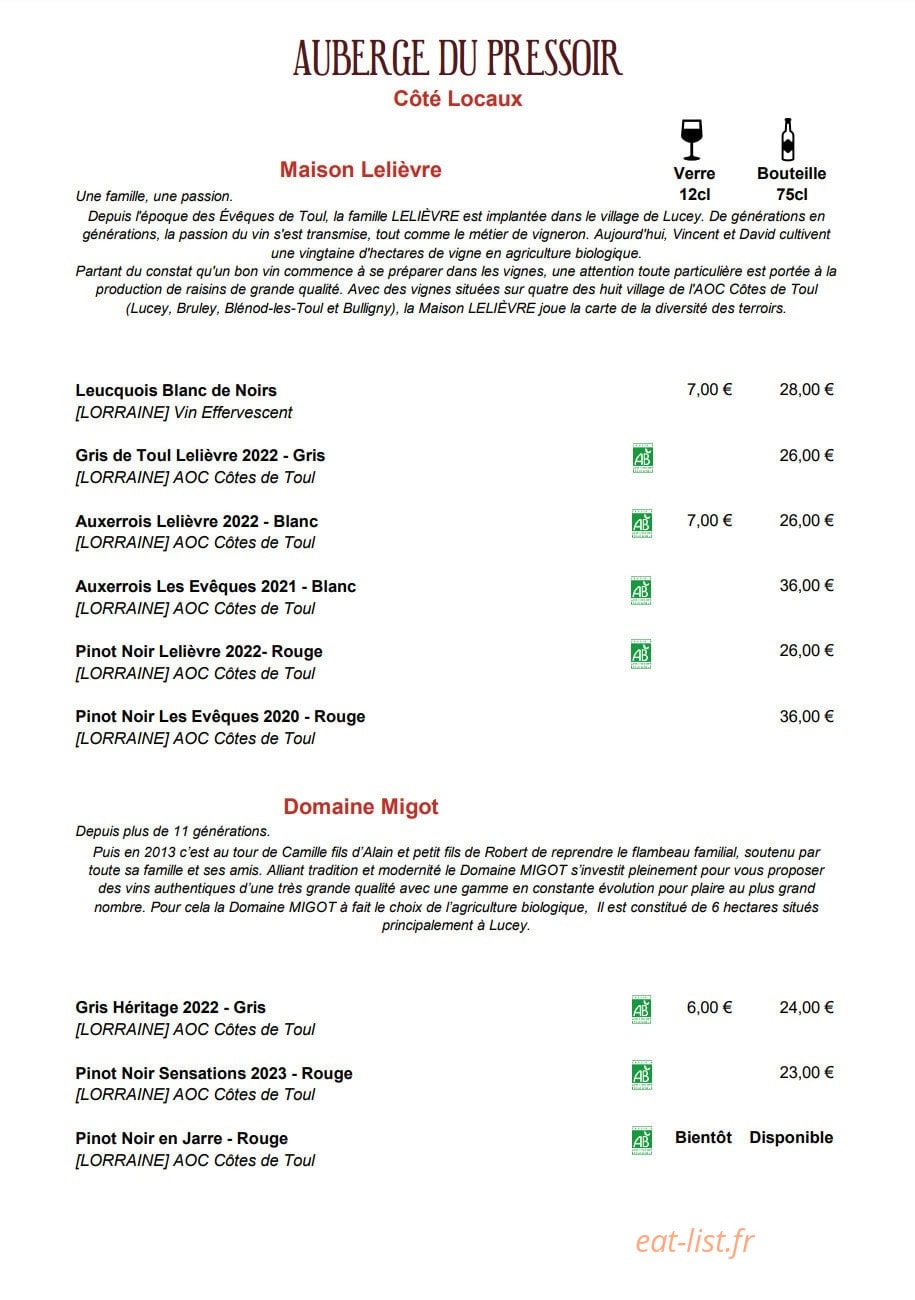 Auberge du Pressoir — carte page 9