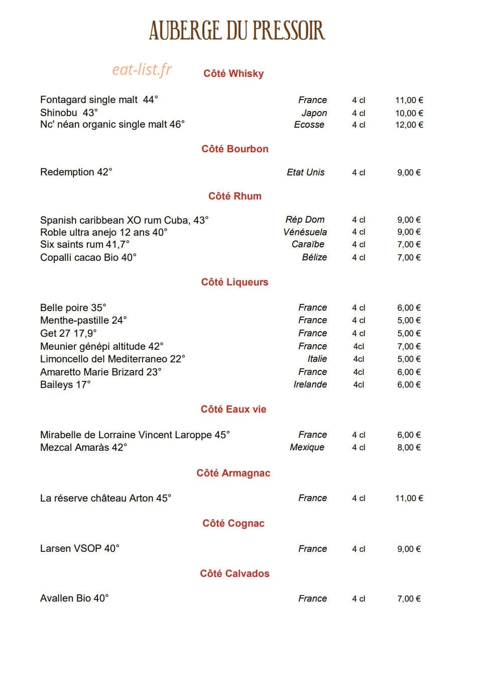 Auberge du Pressoir — carte page 8