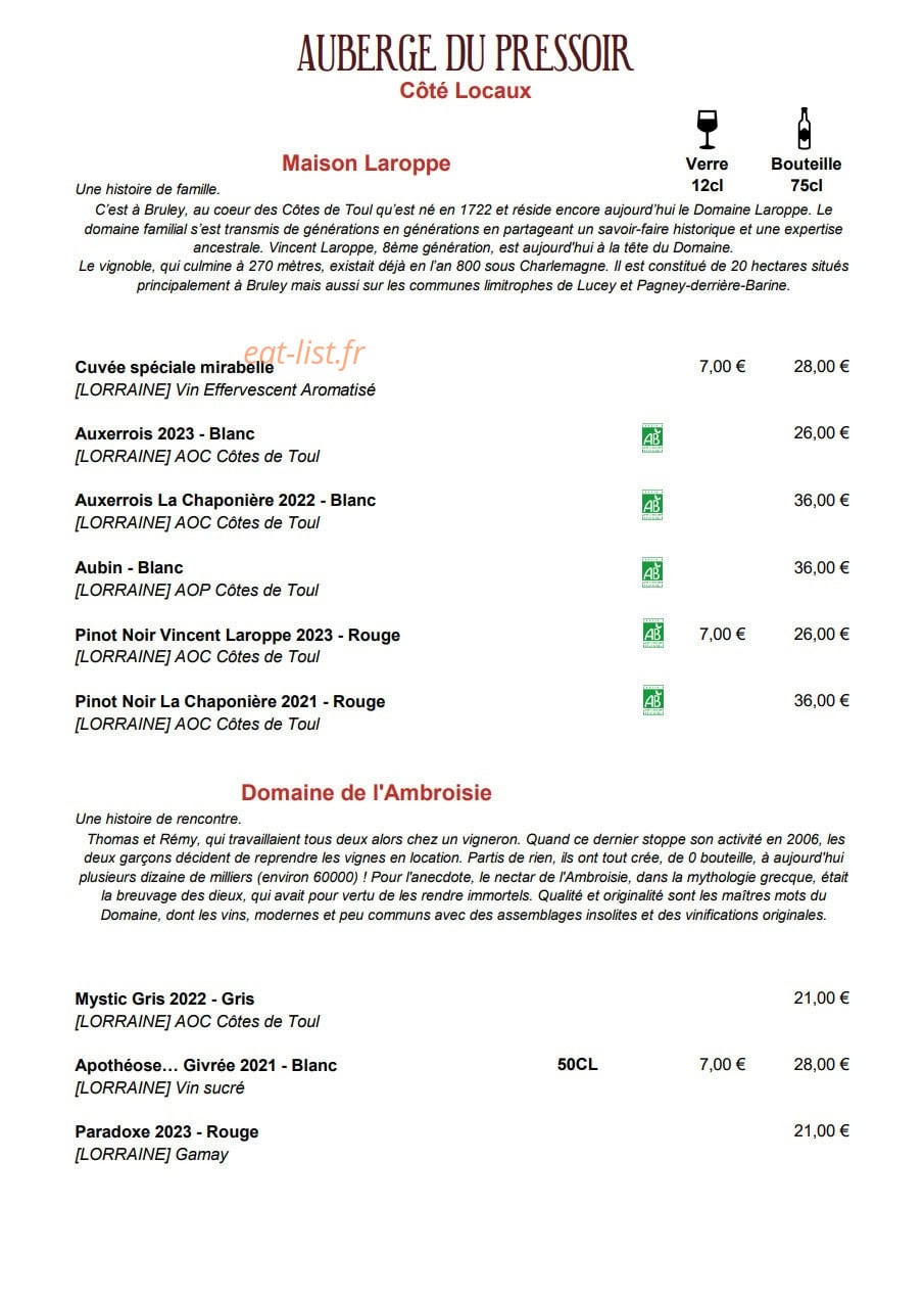 Auberge du Pressoir — carte page 10
