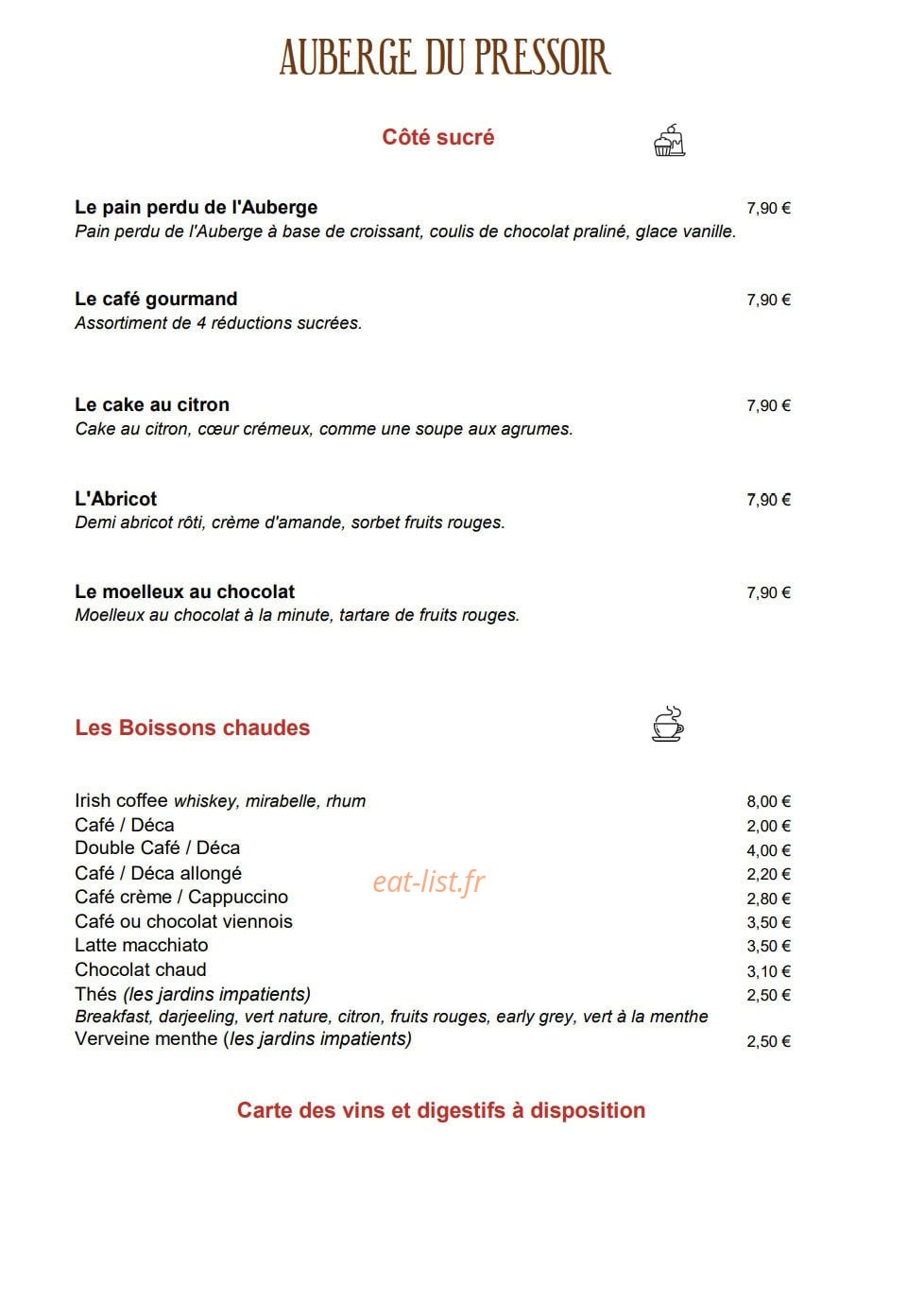 Auberge du Pressoir — carte page 3