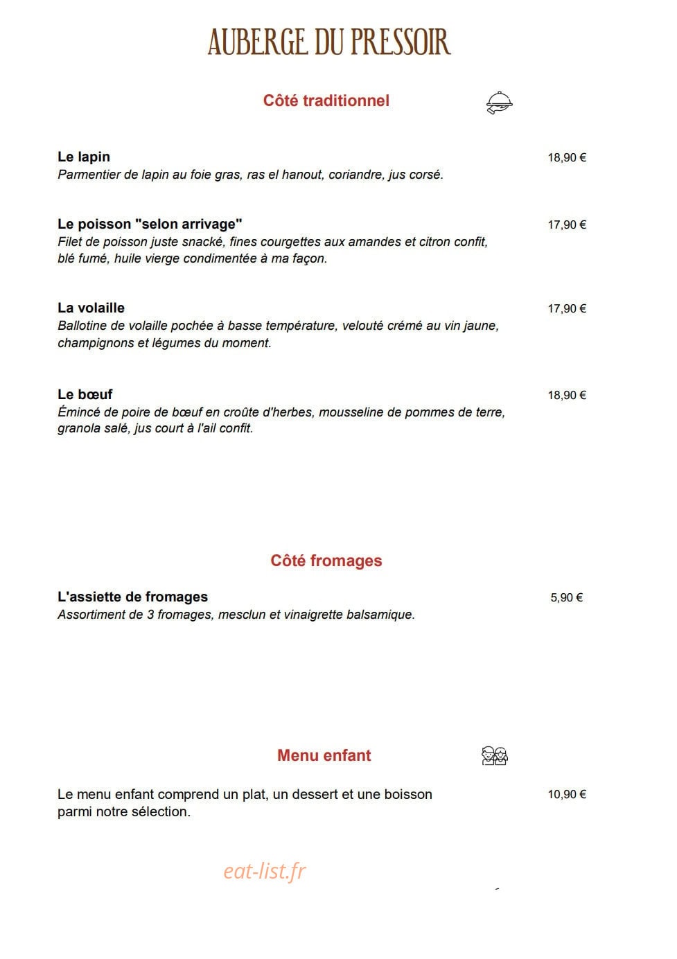 Auberge du Pressoir — carte page 2