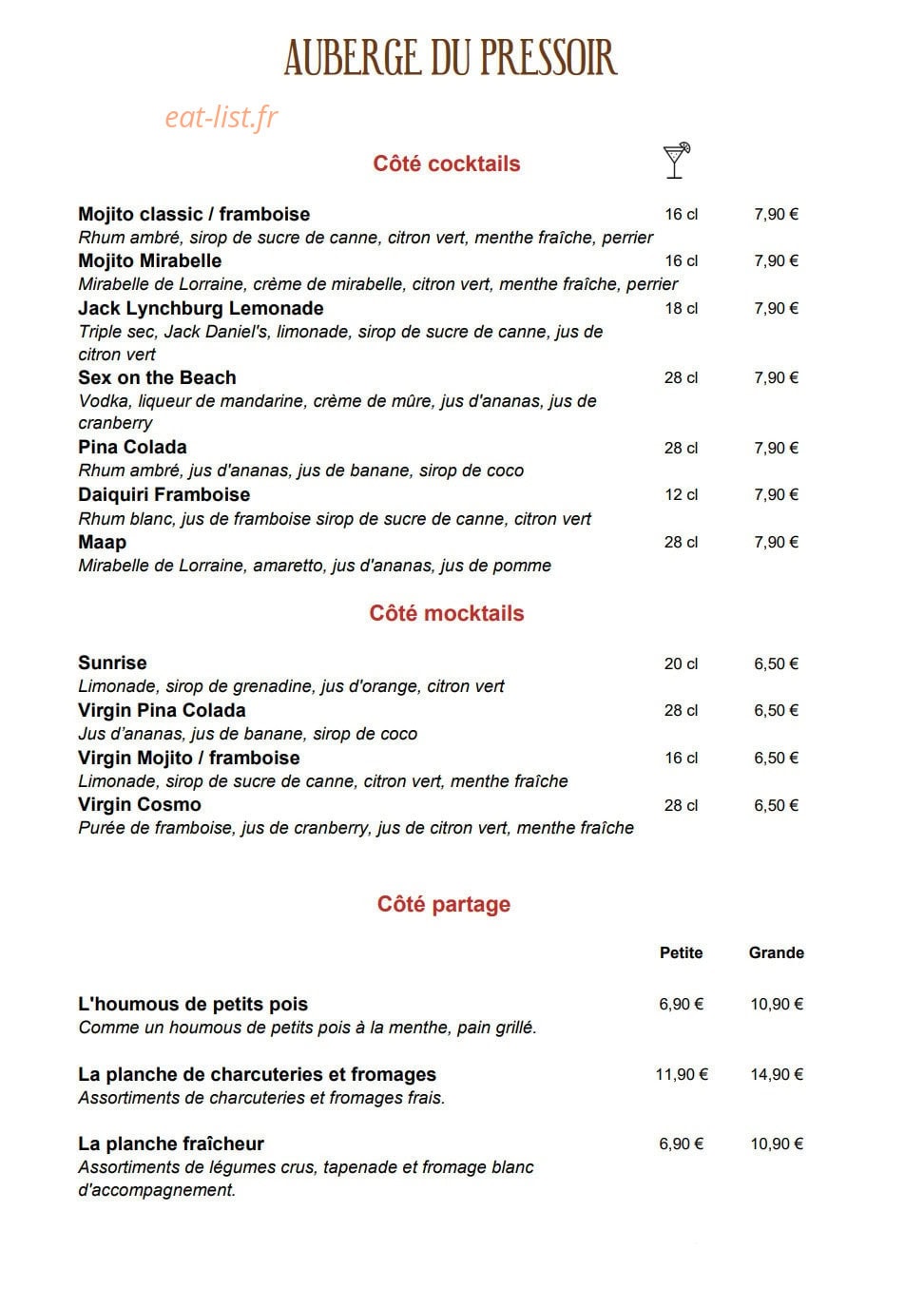Auberge du Pressoir — carte page 7