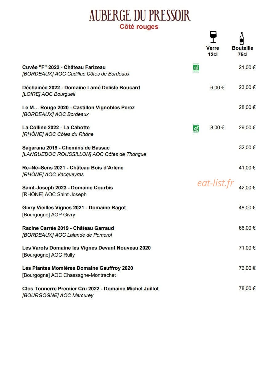 Auberge du Pressoir — carte page 13